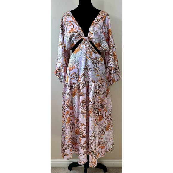 Hello Molly Don't Stop Me Mid-Riff Cut Out Puffy Sleeve Midi Dress Size 6 - Picture 4 of 14